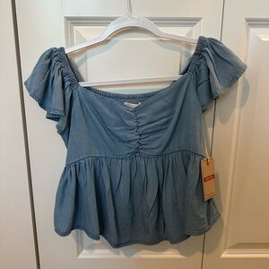 Blue Off-Shoulder Women's Top